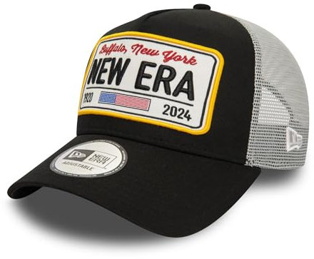New Era Truckercap Buffalo Nummernschild Patch verstellbar Kappe A-Frame Mesh schwarz grau - One-Size