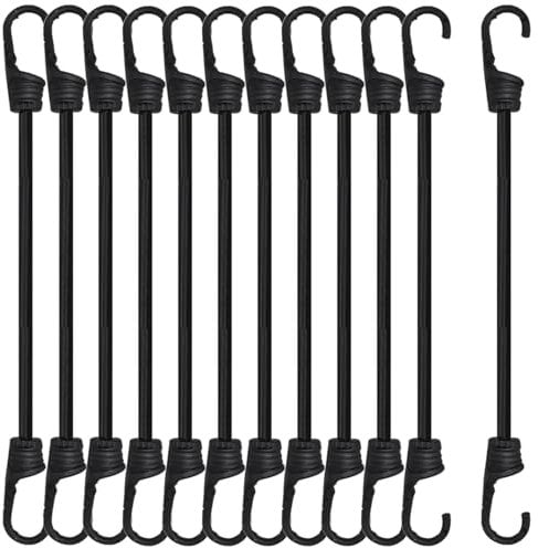 12 Pièces Tendeurs Elastique avec Crochets, Cordes Tendeur Elastique,Sangle Elastique,30CM Elastique Résistant Sandow Elastique pour Sécuriser Les Bagages, Les Campements, Les Motos (30 CM)