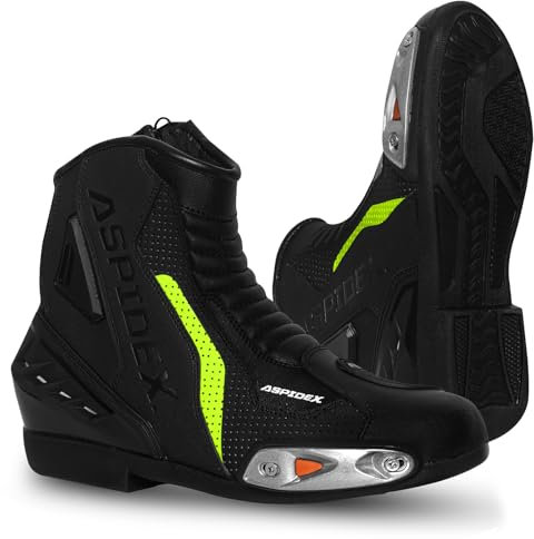 Stivali da moto da uomo Stivali da moto in pelle sportivi Scarpe da moto con suola in gomma nera Stivali (Giallo Flou, Sistema Taglie Calzature EU, Adulto, Numero, Media, 46)