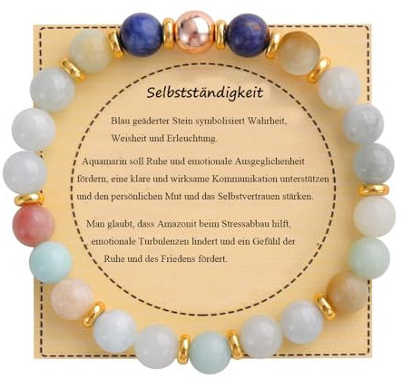 UEUC Heilstein-Perlenarmband für Frauen, Armband mit natürlichen Edelsteinen, Gleichgewichtsschutz, spirituelles Kristallperlenarmband zur Angstlinderung mit Bedeutungskarte(#53)