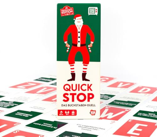 ATM Gaming Quickstop - Weihnachtsedition - Das Buchstaben-Duell - Kartenspiel für Jugendliche und Erwachsene - Schnell und Verrückt - 2 bis 7 Spieler - Kartenspiel ab 10 Jahren - Familienspiel