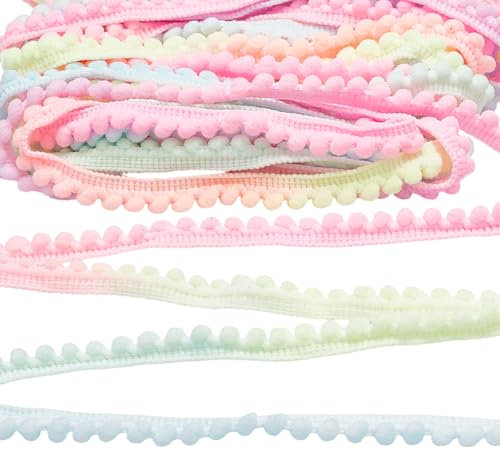 WADORN 23 m Pompon Bordüre 10mm Buntes Pompon Ball Fransenband Zum Nähen Pompon Spitzenbesatz Ball Fransenbesatz Für DIY Kleidung Kleid Kostüm Accessoires Kissen Vorhang Heimdekoration
