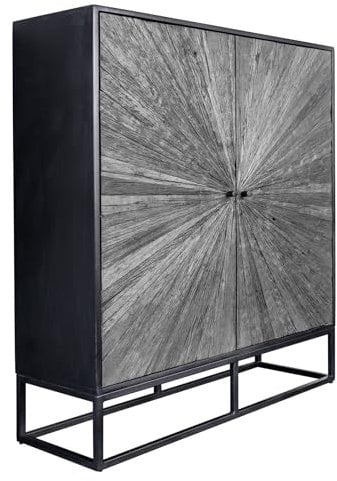 Riess Ambiente Massives Highboard Barracuda - 120cm - braun Mangoholz - mit Teakholz-Front schwarz Metall