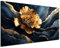 DARO Design® Leinwandbilder 60x40 cm Wall Art Decoration Bilder für die Wand Schlafzimmer Deko Canvas Painting Wanddekoration Wohnzimmer Abstrakt Blume Blüte Gold Edel Blau Marmor Tinte