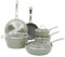 Sur La Table Kitchen Essentials Cool Commune Batterie de cuisine 10 pièces en céramique anodisée dure sans PFA anti-adhésif intérieur forgé durable en aluminium forgé Vert Compatible induction