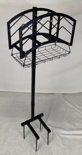 Kingson Portagomma da giardino portatile con cestino portaoggetti, struttura in acciaio nero resistente, può contenere tubo da 150 m, design indipendente e staccabile con strumenti per un facile