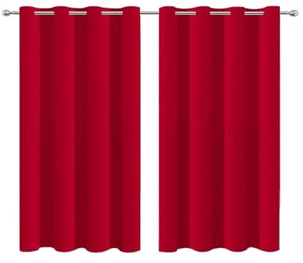 NINGBAI Vorhang Grau Blickdicht Übergardinen 140 x 180 cm Gardine Schlafzimmer Ösen Thermo Vorhänge Grau - Gardine Grau für Wohnzimmer, Rot