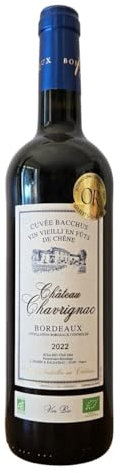Château Chavrignac - Grand Vin de Bordeaux Rouge AOC Bio - Médaillé Or - Cuvée Bacchus 2022- Cultivé en Biodynamie - Cabernet Sauvignon - Bouteille de 75cl