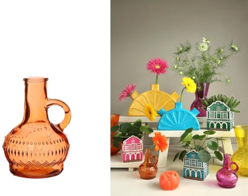 NaDeco Glasvase klein 'Lille', Höhe 10cm, Durchmesser 7 cm, viele Farben zur Auswahl | Glasflasche | Bunte Dekoflasche | Kleine Glas-Flaschen | Kleine Deko-Vasen | Deko-Blumenvase, Farbe:Orange