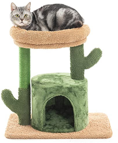 Kilodor Cat Tree for Indoor Cats, 24.5inchs Cactus Cat Tower with Large Padded Top Perch, Kitten Condo House, Cat Scratching Post for Kitten (Large)
