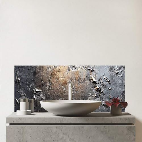 Warren Reed - Designer Premium Grey Gold Textures Glass Bathroom Splashback 6mm Toughened Glass – Water-Resistant Wall Protector for Basins & Sinks, Polished Edges