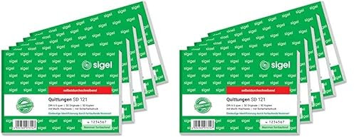 SIGEL SD121/5 Quittungsblock fortlaufend nummeriert, eindeutige 7stellige Nummer, A6 quer, 5 Stück, 2x50 Blatt, selbstdurchschreibend, aus nachhaltigem Papier (Packung mit 2)