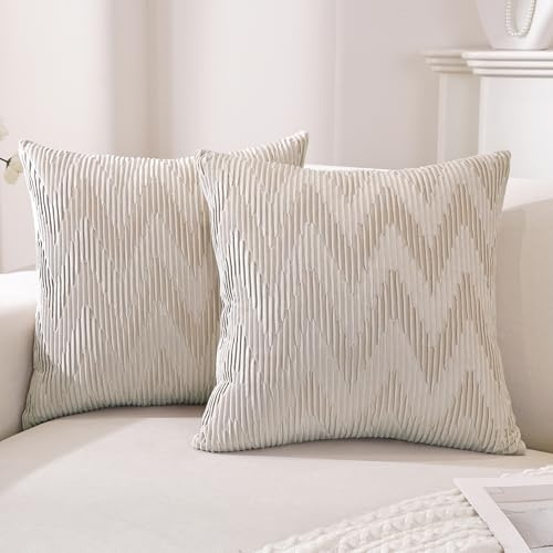Ystyle 2er Set Samt Kissenbezug 45x45, Kissenbezüge Weiche Solid Dekorative, Kissenhüllen Mit Verstecktem Reißverschluss, Sofakissenbezug Für Sofa Wohnzimmer Schlafzimmer, Hafer