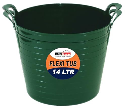Best House | 2 Pcs of Flexi Tub with Handles | 14 Litres | Green | Garden Tubs | Plastic Storage Container for Home, Washing, Garden Waste and DIY Projects - (Pack of 2)