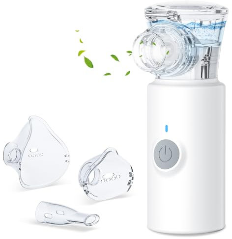 Inhalationsgerät, Sixriver Leiser Tragbarer Inhalationsgerät für Erwachsene und Kinder, Einstellbare Sprühnebel Partikelgröße 1-5µm, USB Aufladbarer Inhalator mit 2 Masken und 1 Mundstück