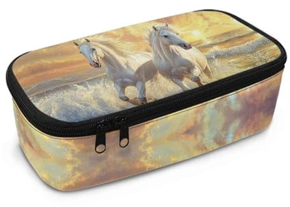 Dngkaoje Grande trousse à crayons multifonctionnelle, fermeture éclair, jolie trousse pour l'école, Cheval blanc de mer, L10.2xW4.5xH3.2 inches