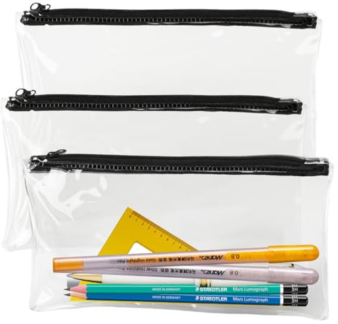 Kryzulax 3 Pièces Trousse Transparente pour Examens,Trousse à Crayons en PVC Imperméable,Sac Zippé Multifonctionnel Voyage Fait,pour Enfants, Adultes et Scolaires