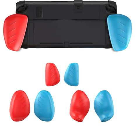 Protective Case with Interchangeable Handles for Switch 2 Grip, Ergonomic Design for Comfortable Gaming, Dockable Hard Shell Cover with Three Sizes of Grips, Black Case with Blue and Red Handles