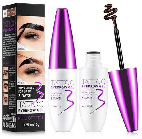 2Pcs Peel Off Eyebrow Tint Gel, Dark Brown Peel-Off Tinted Eye Brow Glue, Waterproof & Sweatproof Long-Lasting Brow Tattoo tint Last 3 Days, Suitable for All Skin Types