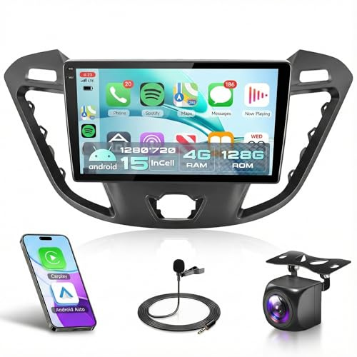 Rimoody 4G+128G Car Stereo for Ford Tourneo Custom Transit 2013-2021 Wireless CarPlay Android Auto, Android Car Radio 9'' In-Cell Touch Screen/GPS/Bluetooth/FM RDS/EQ/Wi-Fi/Mirror Link/Rear Camera