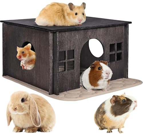 WeGXY Kleintierhaus – Zusammenbaubar Nagetierhaus aus Holz, Behausung und Schlafplatz für Hamster, Meerschweinchen, Kaninchen und Kleintiere – Perfektes Versteck und Spielhaus für Haustiere