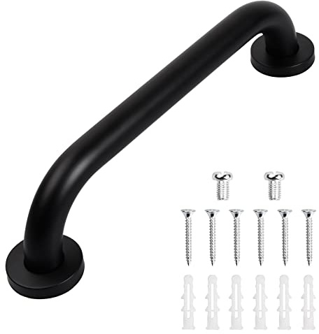 Rutschfester Handlauf Edelstahl, 30cm Haltegriffe für Senioren, Dusch- und Badewannengriff, Sicherheitsgriff zur Wandmontage im Badezimmer (Schwarz)