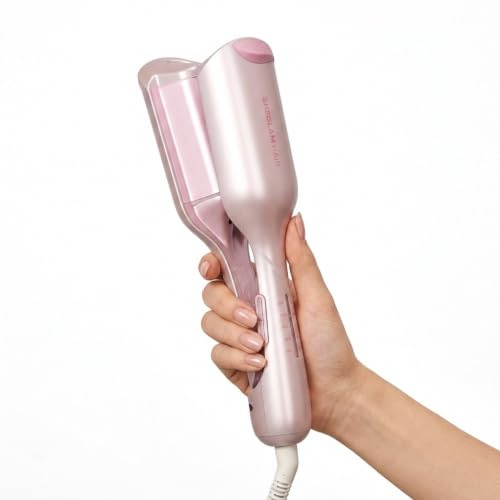 SHEGLAM Rizador Doble Barril Rosa - Ondas Beach Waves, 5 Temperaturas, Anti-Quemaduras, Doble Voltaje (25mm)