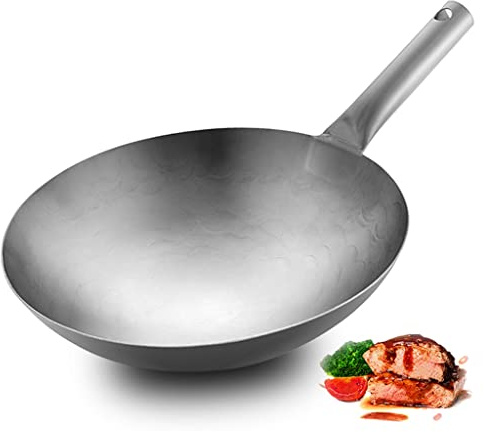 HAGTRB Pure Titanium Fritting Wok, unbeschichteter Wok, Fast Wärme-Leitung, handgefertigter Kochtopf ohne Stick für Gaskocher (34 cm)