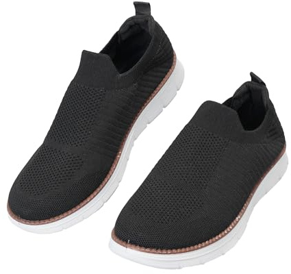 JOMIX Zapatos sin Cordones para Hombre Transpirables Ligeros y cómodos,Zapatillas Slip on de Malla,Calzado Deportivo para Primavera Verano otoño Invierno,Negro,41 EU