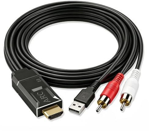 SDKDZKG 192 kHz HDMI eARC ARC Ljudomvandlare, ARC till RCA Ljudextraktor, Stöder CEC -Funktion med 1,8 m HDMI till RCA Kabel Ljudadapter för HDTV Högtalare Förstärkare Hemmabiosystem
