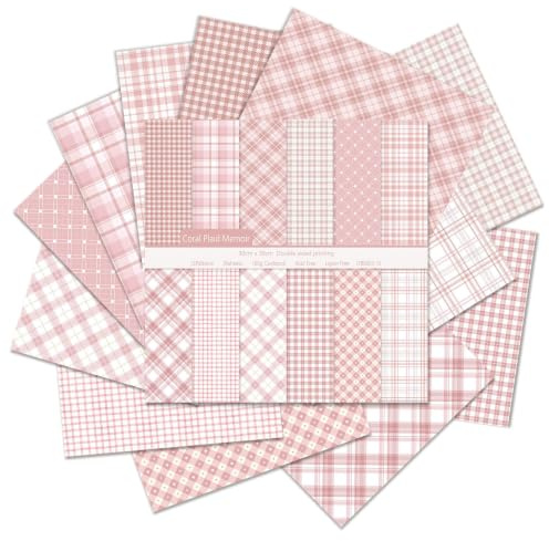 36 Blatt Kariertes Scrapbook Papier, Doppelseitiges Bastelpapier (Rosa) | 30x30cm Plaid Muster Motivpapier, 12 Designs Designer Paper für Scrapbooking DIY Fotoalbum Origami Hintergrund Dekorative