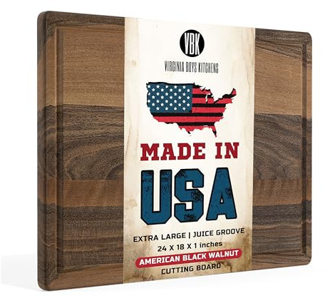 Virginia Boys Kitchens Extra Großes Schneidebrett aus Walnussholz – 61 x 46 cm Tranchierbrett aus Hochwertigem Amerikanischem Massivholz mit Saftrille zum Schneiden von Fleisch, Obst und Gemüse