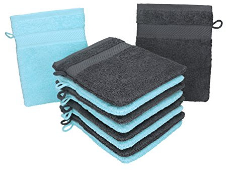 Betz 10 Stück Waschhandschuhe Palermo 100% Baumwolle Waschlappen Set Größe 16x21 cm Farbe anthrazit und türkis