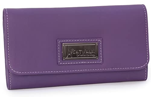Catwalk Collection Handbags - Geldbörse Damen Leder - Portemonnaie Groß - 14 Kartenfächer und Münzfach - RFID Blocker - Gemma - Violett/Lila