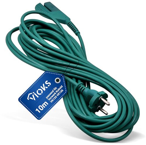 VIOKS Stromkabel Anschlusskabel Ersatz für Vorwerk Kobold VK 135 VK 136 Staubsauger Kabel 10m Handstaubsauger Stielstaubsauger