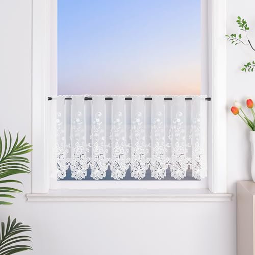 HeichkelL Scheibengardine Voile Kurzstore Hohl Stickerei Vorhang Durchstangenzug Gardine Küche Tür Korridor Gardine Creme 1 Stück HöhexBreite 45x150cm