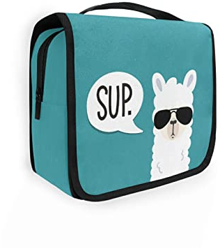 Moyyo Kulturbeutel, goldfarbene Rosen-Glitzer-Herz, Kulturbeutel, Reise-Kulturbeutel, organisierte Kulturtasche, zum Aufhängen, Mädchen, Kinder Llama Sup Alpaka mit Sonnenbrille Einheitsgröße
