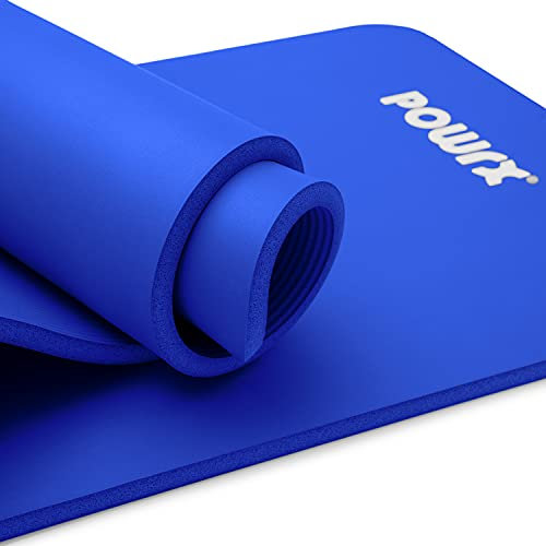 POWRX Gymnastikmatte Yogamatte (Dunkelblau 183 x 60 x 1 cm) Premium inkl. Tragegurt & Tasche sowie Übungsposter I Sportmatte Phthalatfrei, SGS geprüft I Matte hautfreundlich