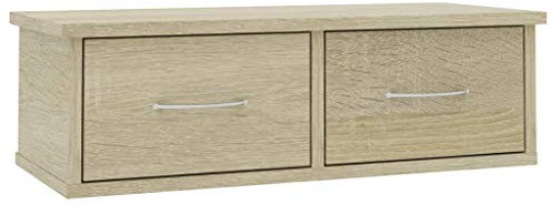 vidaXL Wall-Mounted Drawer Shelf in Sonoma Oak Finish - Engineered Wood - Includes 2 Drawers, Versatile & Stylish Storage Solution for Hallway, Living Room