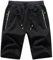 JustSun Kurze Hosen Herren Shorts Sommer Kurze Jogginghose Baumwolle Sweat Sport Shorts mit Reißverschluss Schwarz 2XL