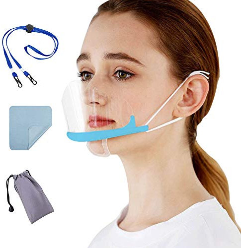 AIEOE - Visiera protettiva per il viso, trasparente, anti-appannamento, riutilizzabile, 1 sacchetto + 1 panno per la pulizia + 1 corda anti-smarrimento Blu Taglia unica