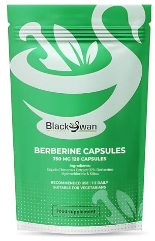 Black Swan Berberine Supplement 750mg Capsules - Pure Berberine HCL High Strength Supplement - Berberine Weight Loss Vegan Formulated Capsule Anti-oxidant and Anti-inflammatory - 120 Capsules