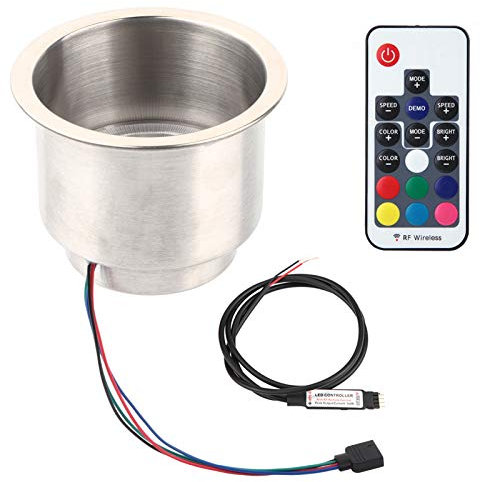 Yctze Porte-gobelet en Acier Inoxydable à LED RVB avec télécommande encastrée dans la Tasse Support de canette de Boisson pour Camion RV Marin