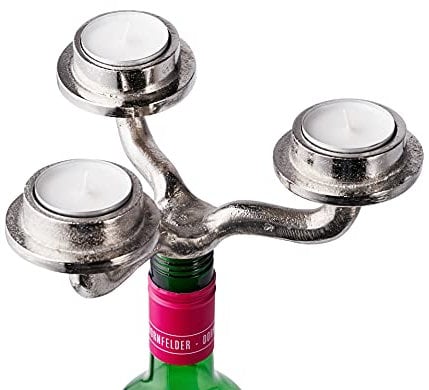 Kerzenhalter Bottle Flasche Weinflasche Aluminium Silber Teelichter - Kerzenständer Kerzenleuchter aus Metall - Deko Dekoration Tischdeko Modern - Für Wohnzimmer, Esszimmer und Küche - 19 cm
