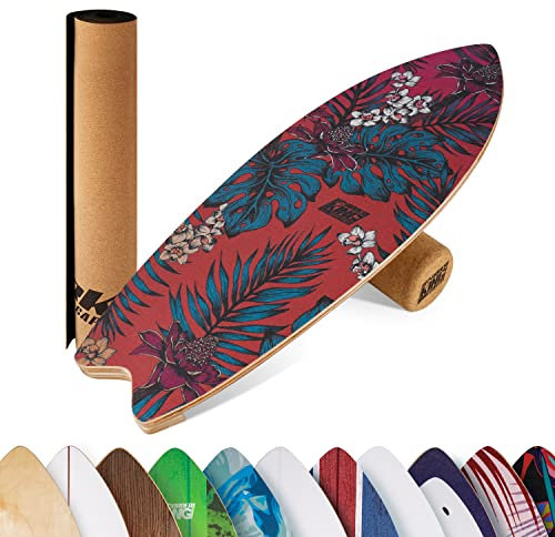 BoarderKING Indoorboard Wave - Balance Board für Indoor-Surfen und Skaten, Gleichgewichtsboard für NeuroMuscular Response Training, inkl. Schutzmatte, Hawaii