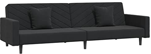 vidaXL Schlafsofa 2-Sitzer, Sofa Couch mit Schlaffunktion, Sofabett Gästebett mit 2 Kissen, Schlafcouch Bettsofa Wohnzimmer, Modern, Schwarz Samt