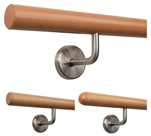 TIBU Handlauf Holz Buche Ø 35 mm Geländer Treppe 0,3m - 5m, Länge 150 cm und Enden gefast