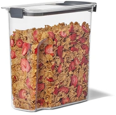 Rubbermaid Brilliance Cereal Food Storage Container with Flip Top Spout, Dishwasher Safe, 32oz, Clear/Blue