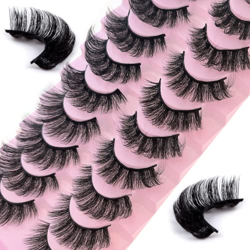 Falsche Wimpern 10 Paare 7D Künstliche Wimpern Set Natürliche Look Wiederverwendbare Dramatische Wimpern Handgefertigte (7D15)