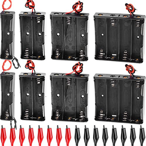 Xiatiaosann 18650 Battery Holder Case 1/2/3/4 x 3.7V Battery Pack Case with Lead Wire Bundle, 8 PCS 1/2/3/4 Slots Series DIY Battery Box Plastic Housing, with 16 PCS Alligator Clip